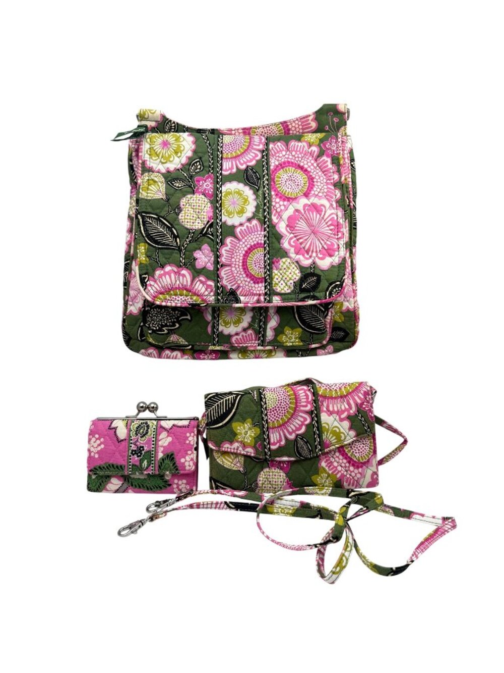 Vera Bradley Bag & Wallet 3-Piece Set Floral Cotton Adjustable Strap